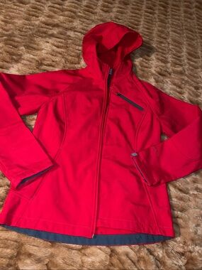 Red Hooded Utility Jacket with Zip Chest Pocket